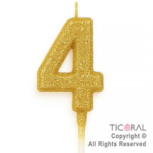 VELA NUMERAL CHICO 5.5 CM CON GIBRE ORO NUMERO 4 x 1